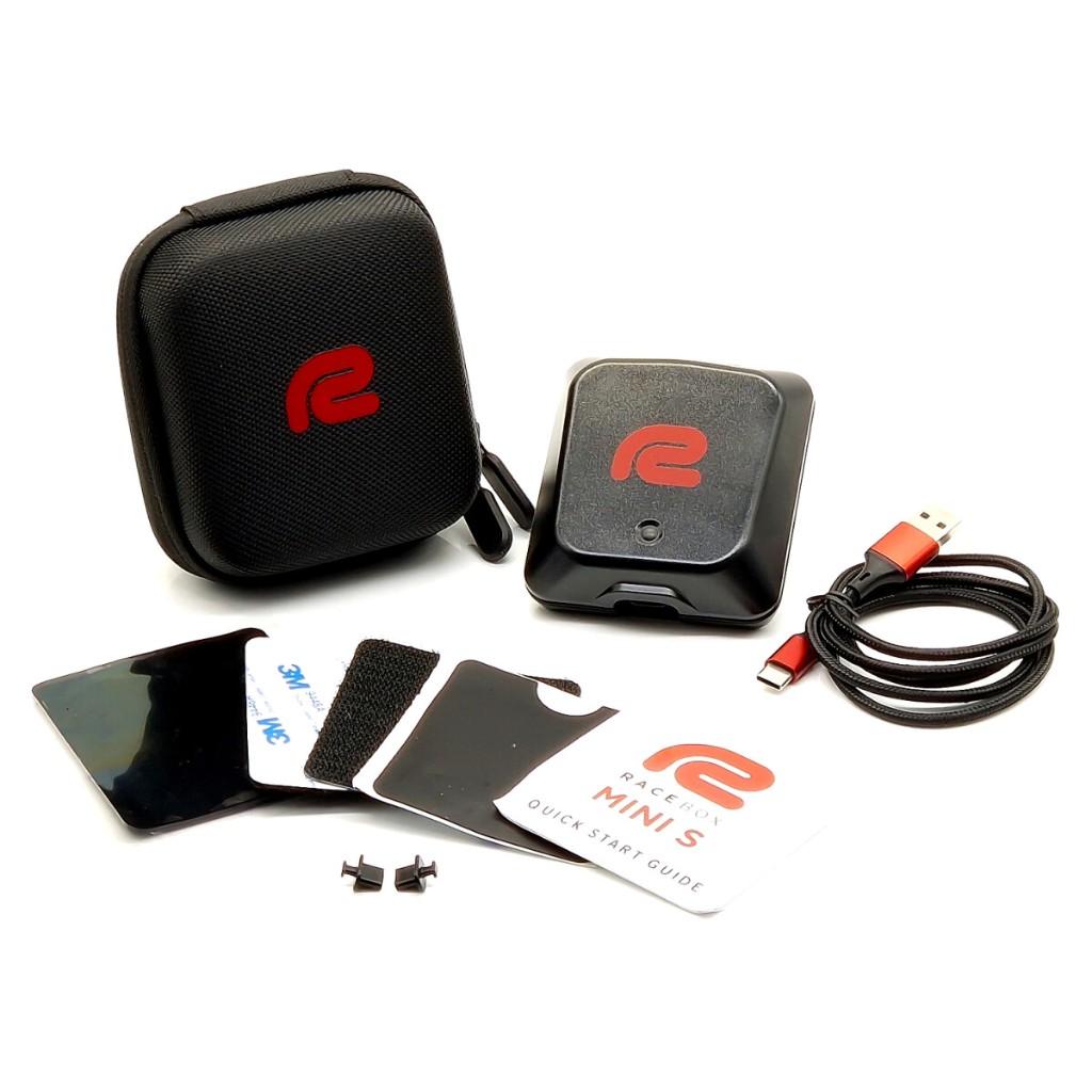 RaceBox Mini S kit with GPS logger, case, and mount accessories